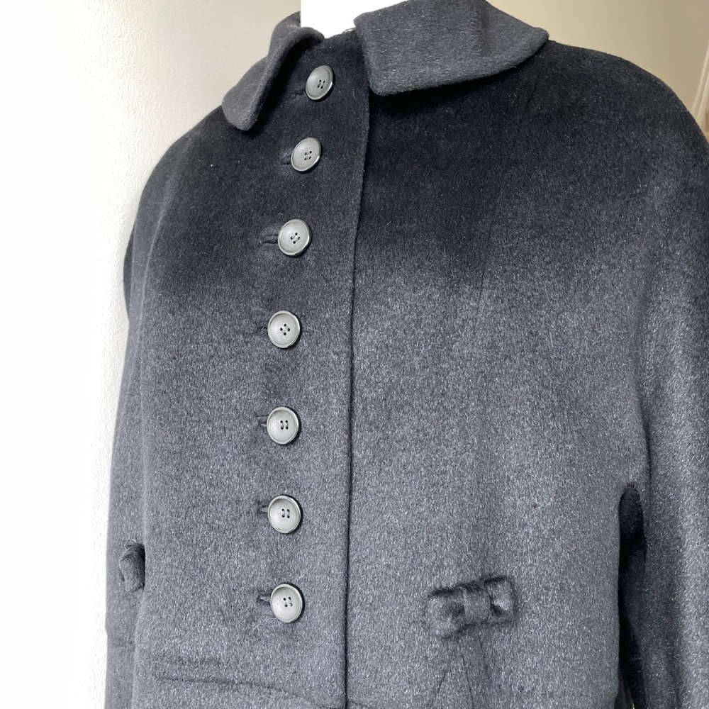 Vintage Seymour Fox Black Wool & Cashmere Bow Accent Button Coat - Picture 6 of 16
